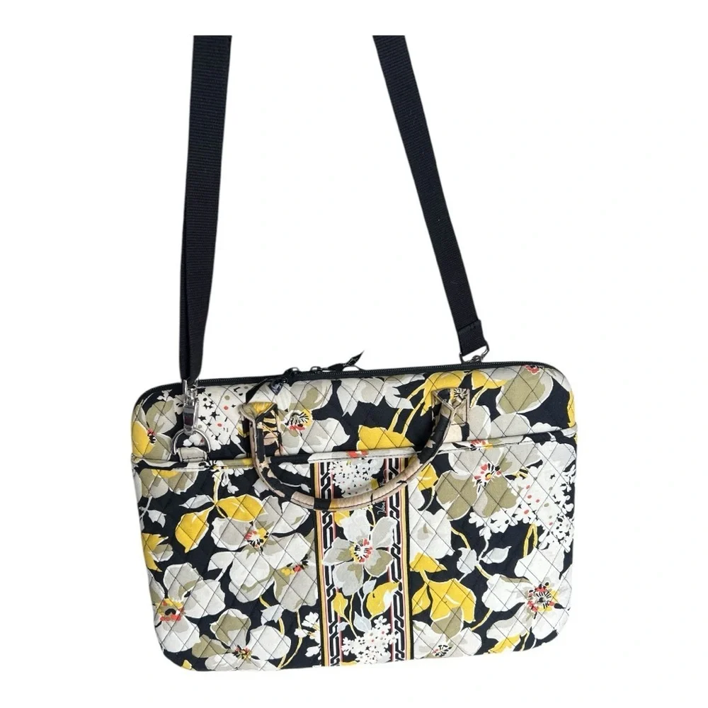 Vera Bradley Large Hard Case Floral Laptop Bag - Black, Yellow, White